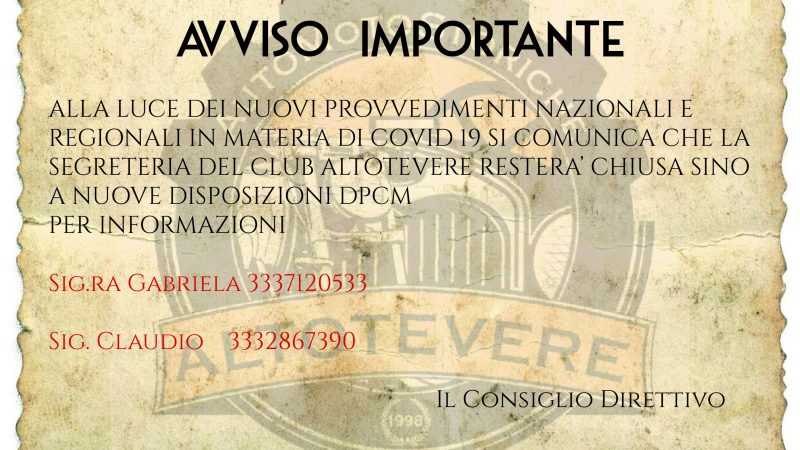 Avviso Importante Segreteria CLUB