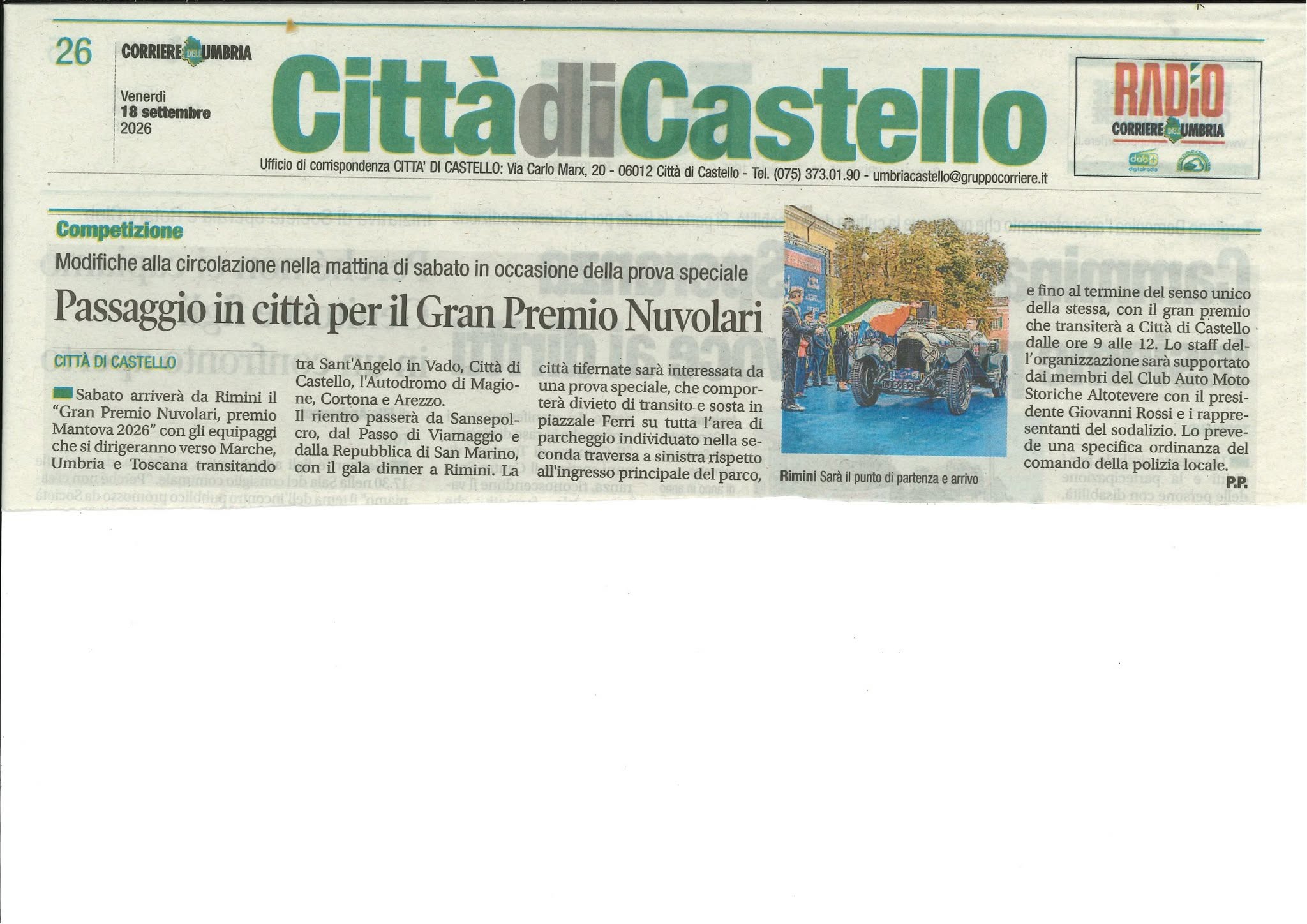 Il Gran Premio Nuvolari 2026 fa tappa a Città di Castello: il supporto di Auto Moto Storiche Altotevere